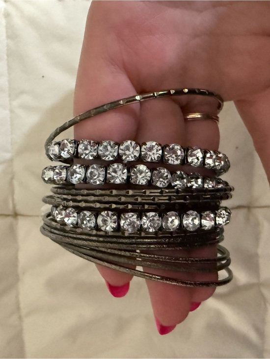 Jewelry - Rhinestone Wrap Bangle Bracelet - Silver Crystal